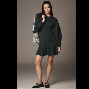 Anthropologie 3/4 Sleeve Ruffled Sweater Knit Dress